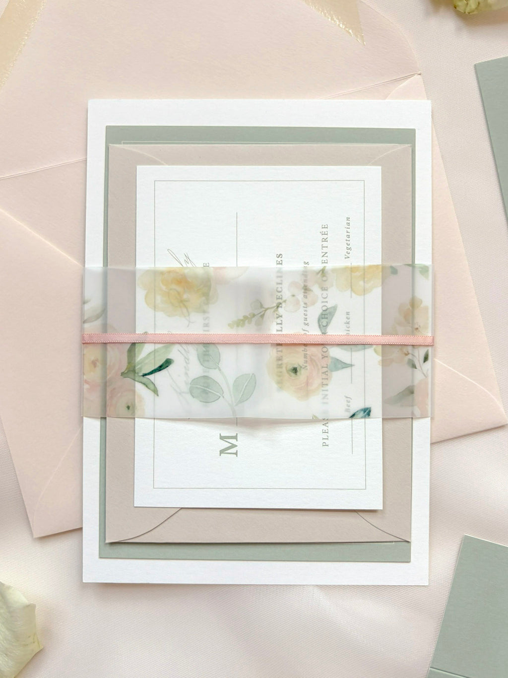 Peaches and Greens Invitation Suite