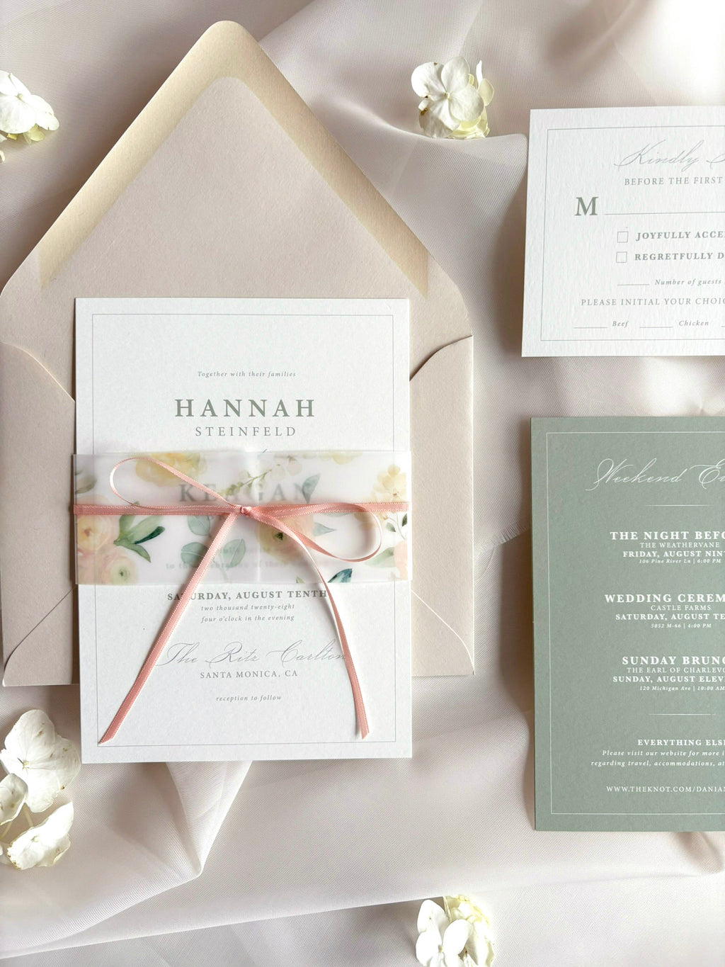 Peaches and Greens Invitation Suite