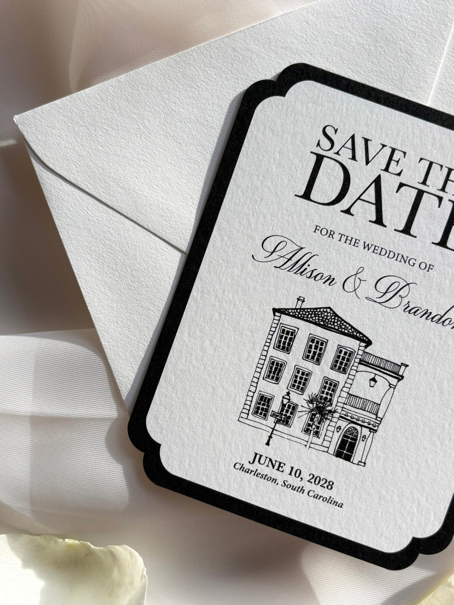 Black and White Double Round Save-the-Date