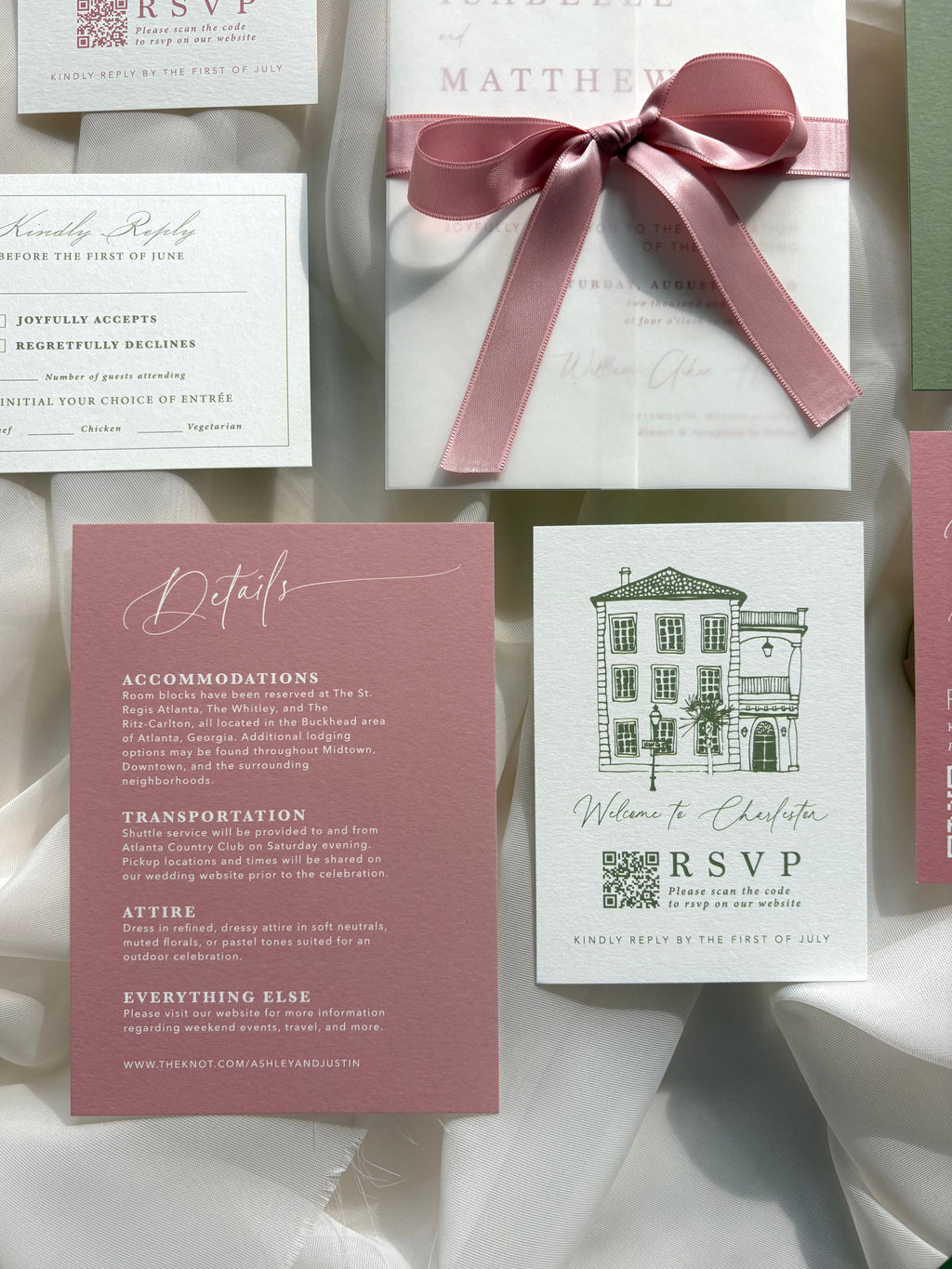 Mauve and Moss Invitation Suite