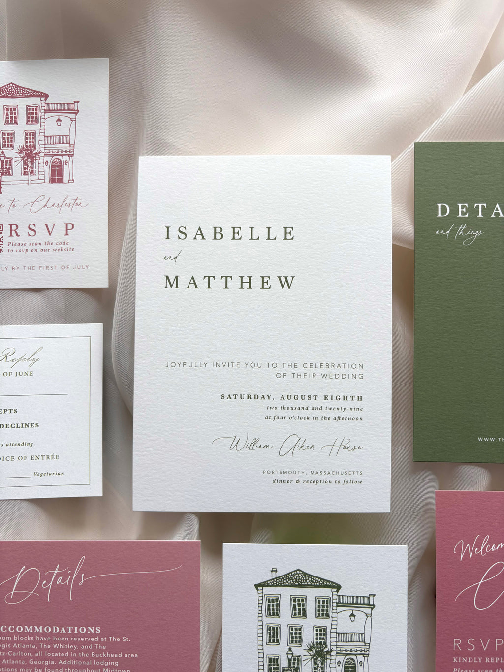 Mauve and Moss Invitation Suite