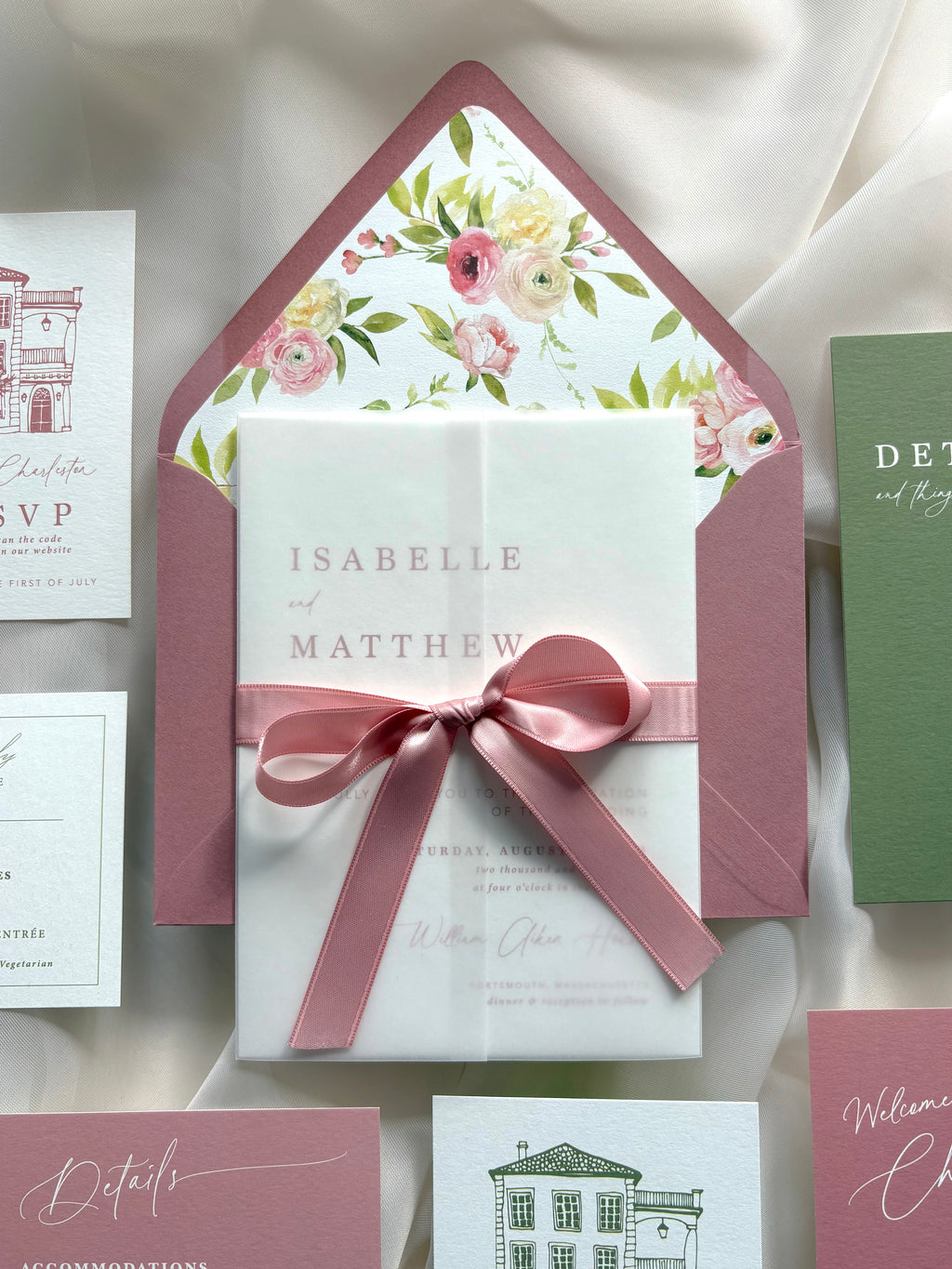Mauve and Moss Invitation Suite