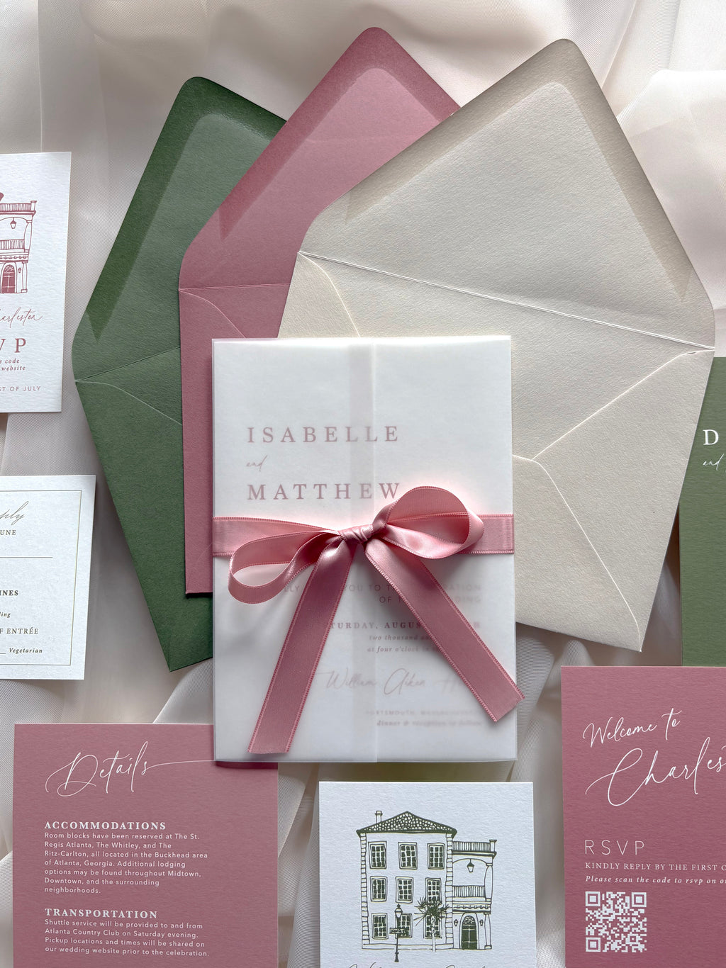 Mauve and Moss Invitation Suite