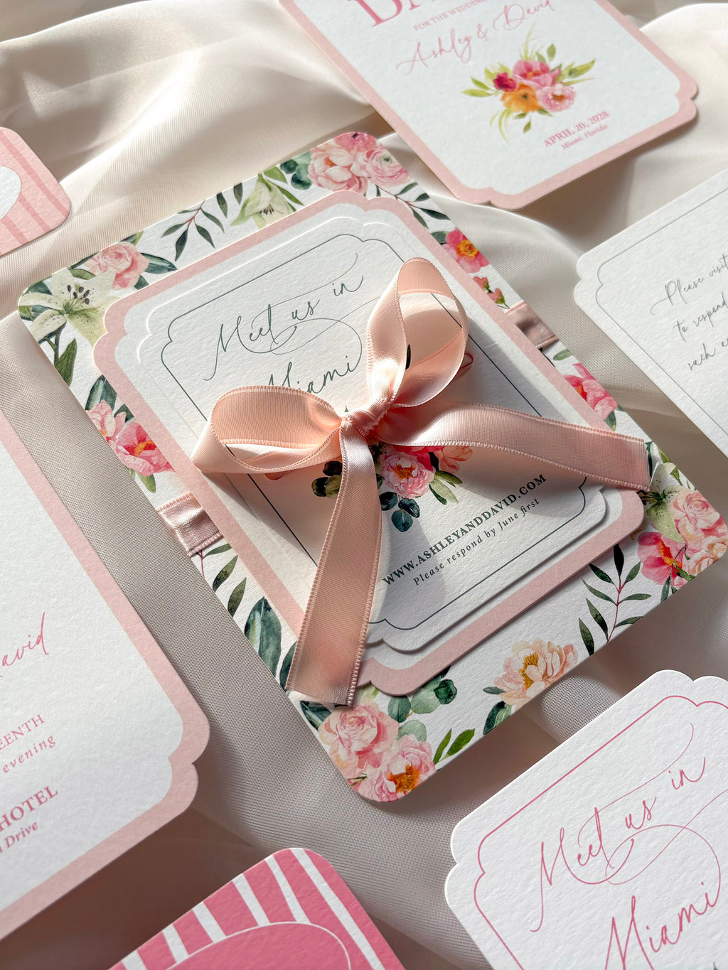Tropical Pink and Green Beach Invitation Suite