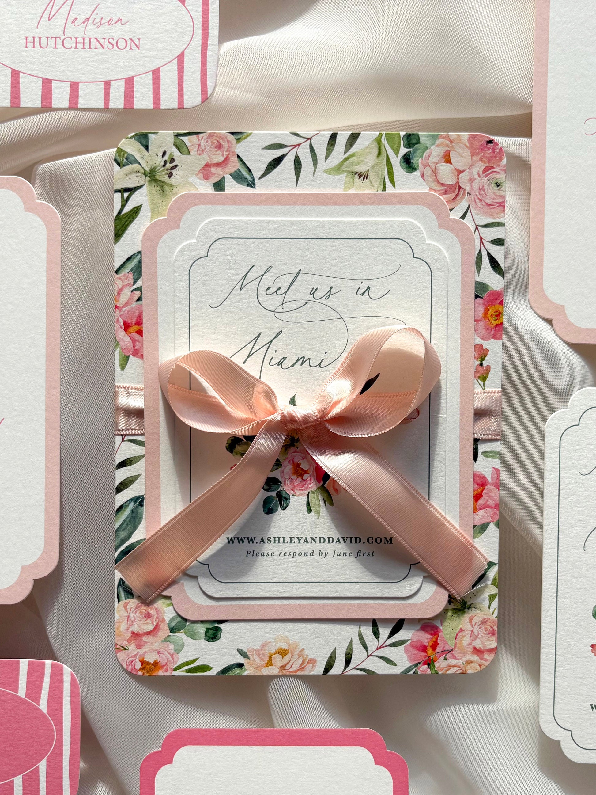 Tropical Pink and Green Beach Invitation Suite