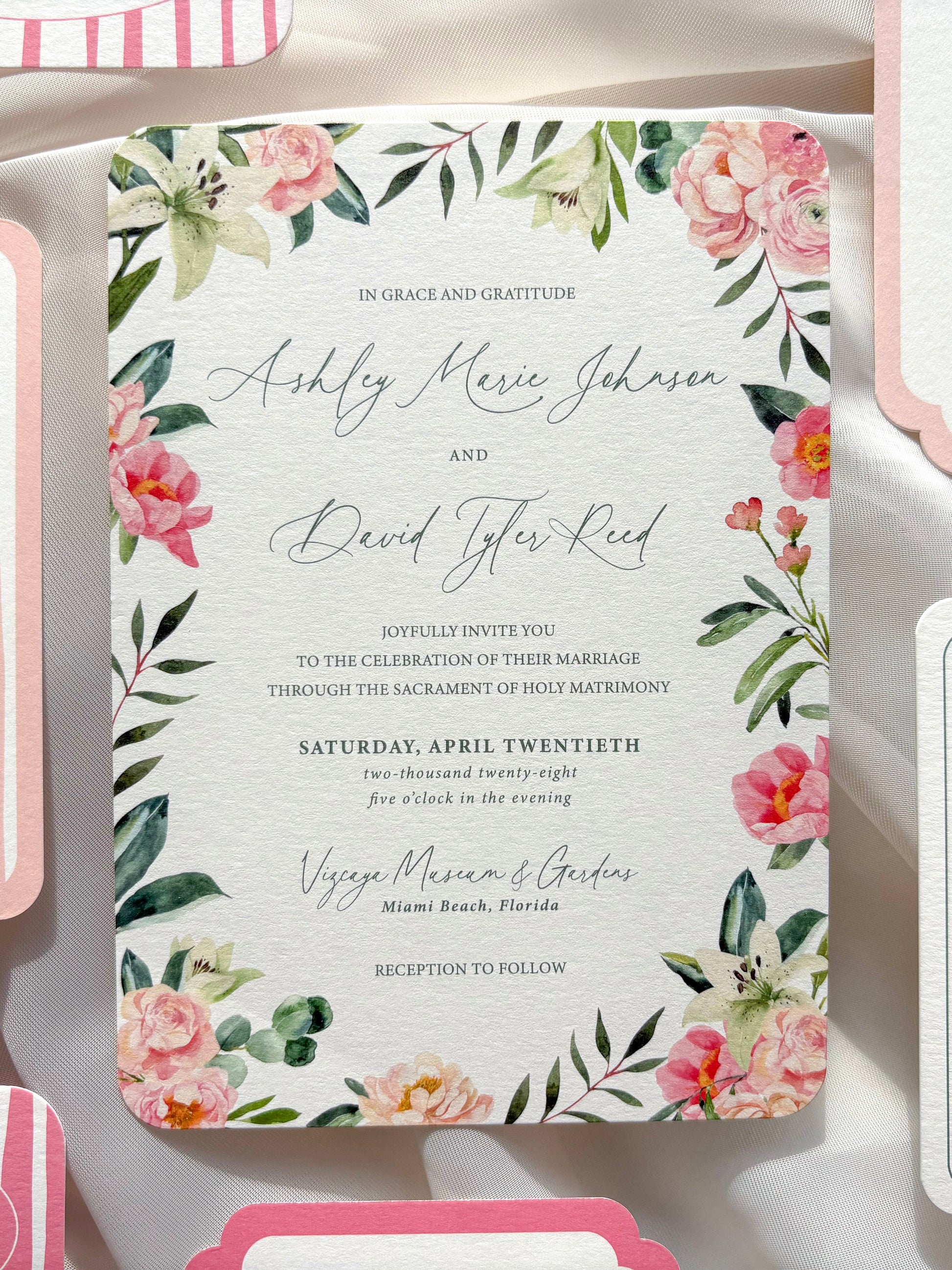 Tropical Pink and Green Beach Invitation Suite