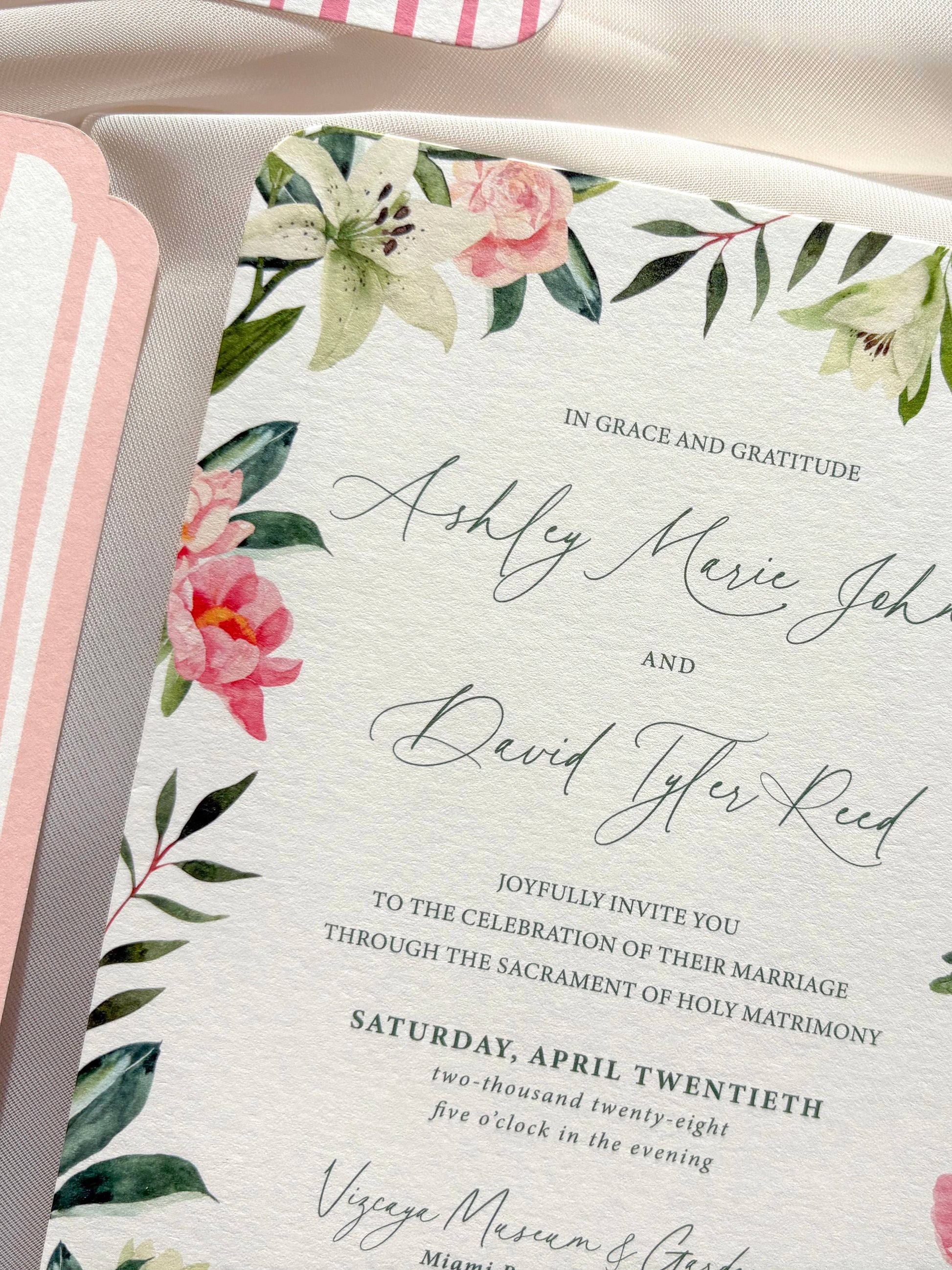 Tropical Pink and Green Beach Invitation Suite