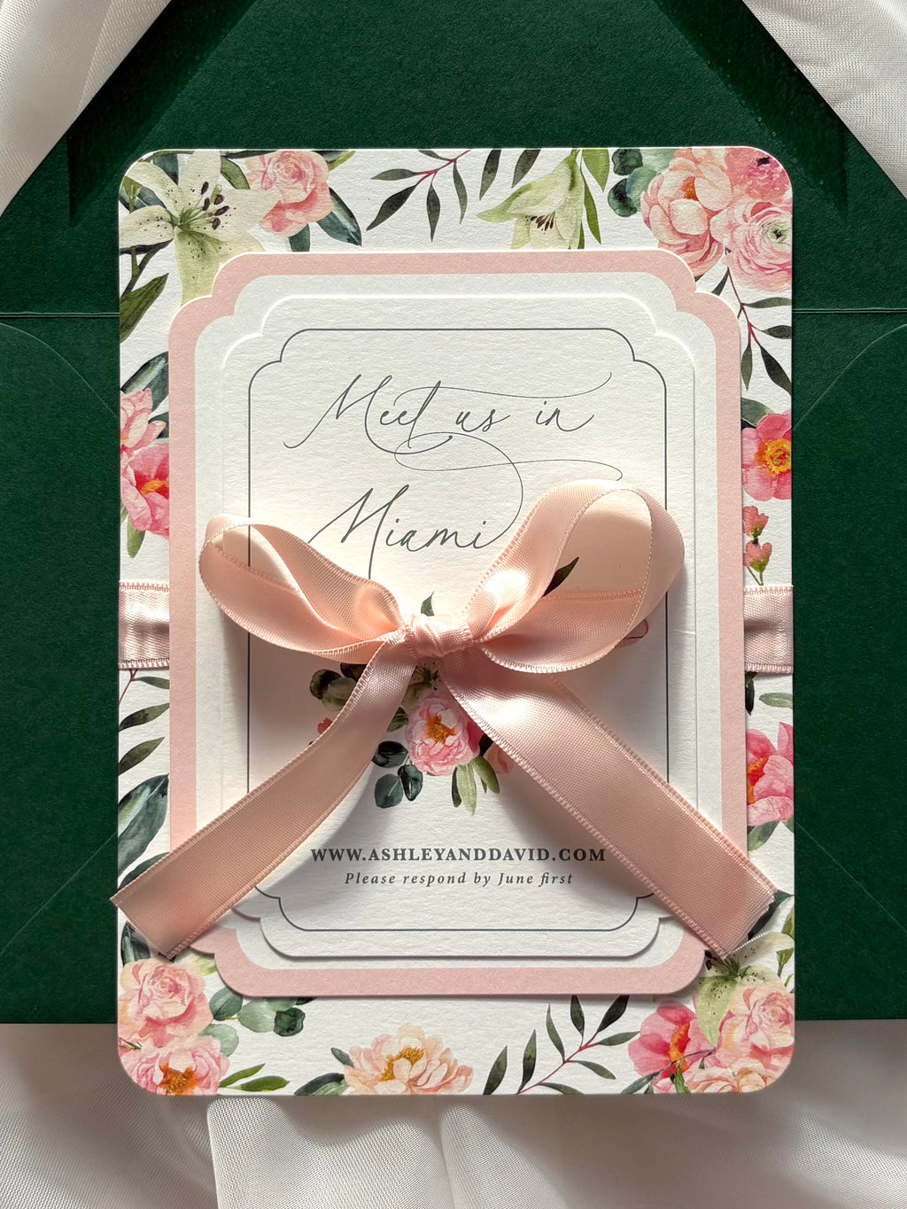 Tropical Pink and Green Beach Invitation Suite
