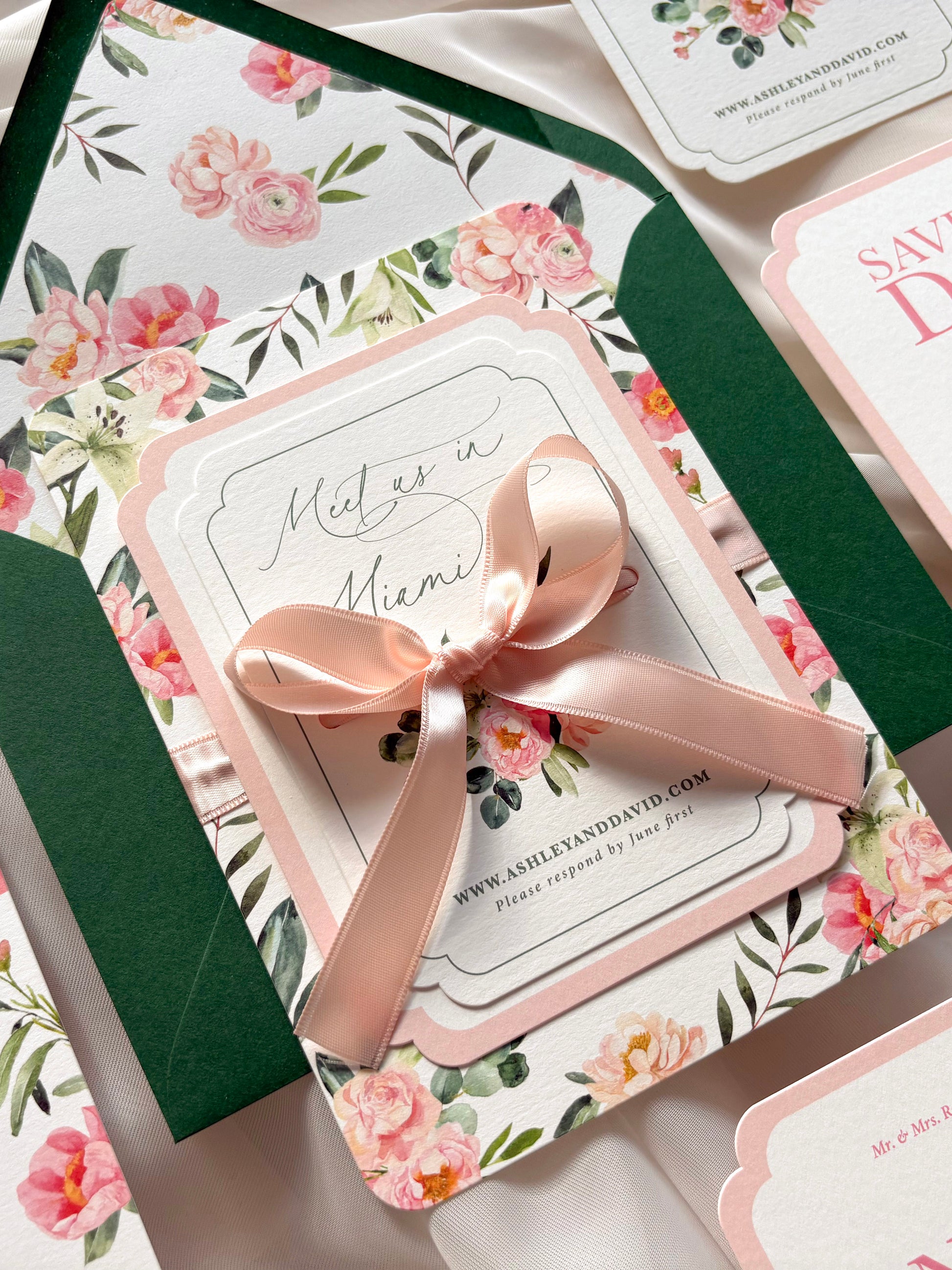 Tropical Pink and Green Beach Invitation Suite