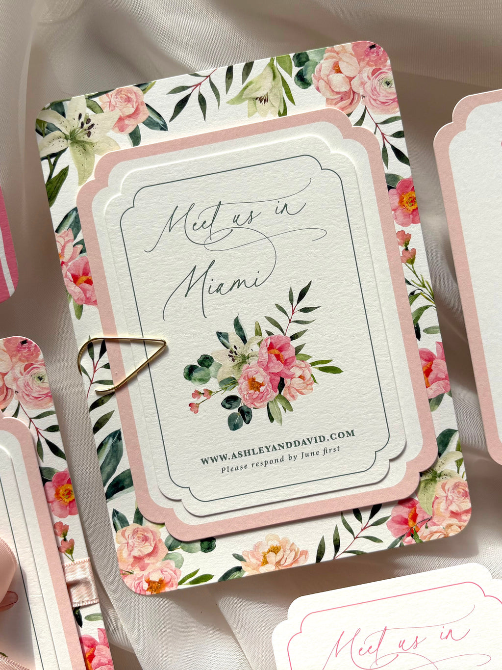 Tropical Pink and Green Beach Invitation Suite