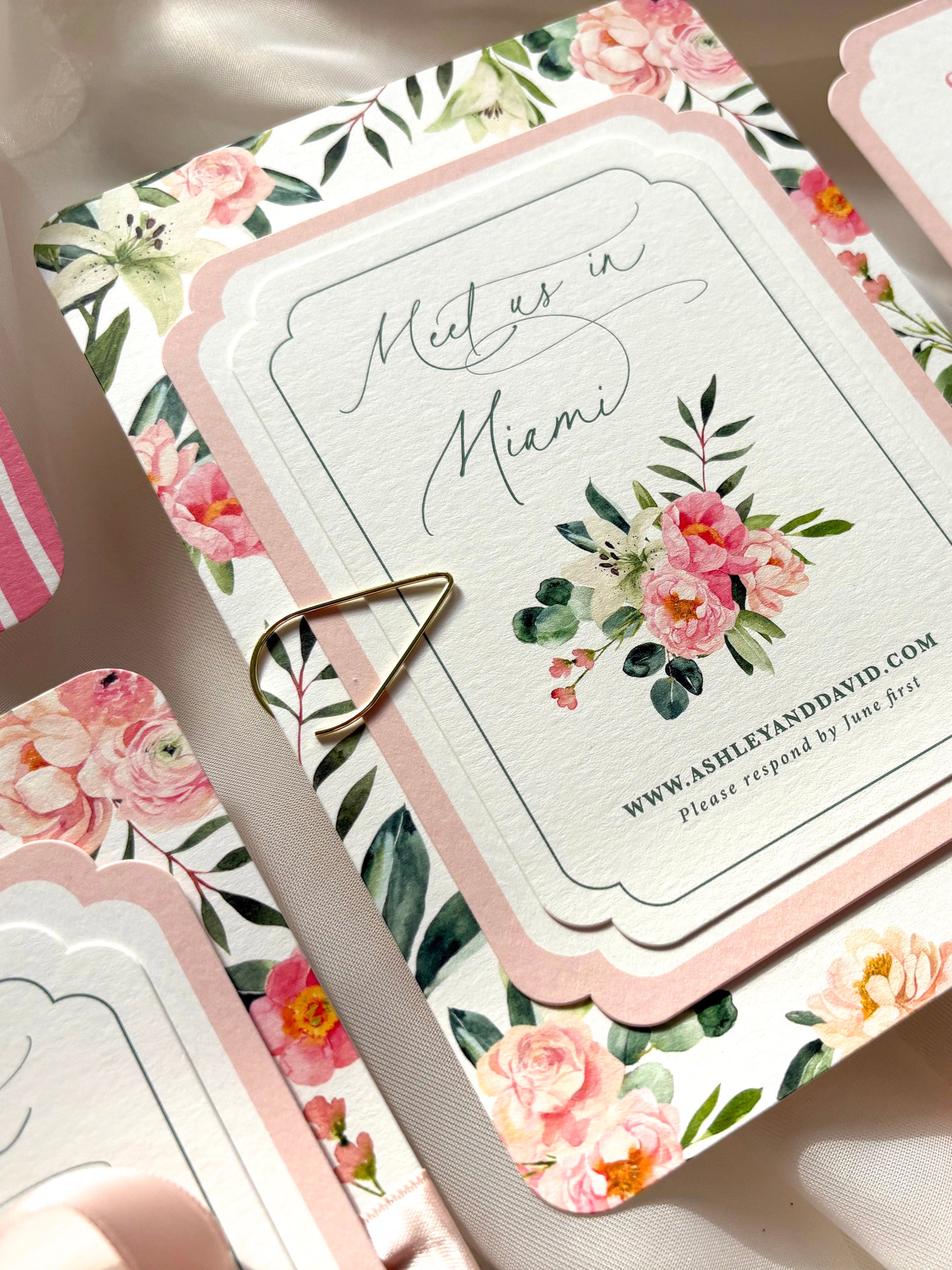Tropical Pink and Green Beach Invitation Suite