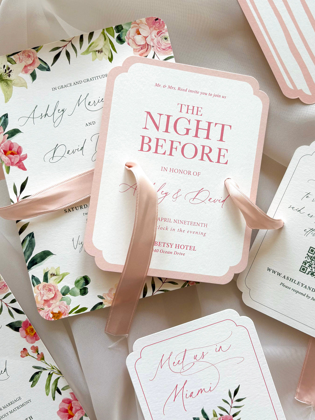 Tropical Pink and Green Beach Invitation Suite