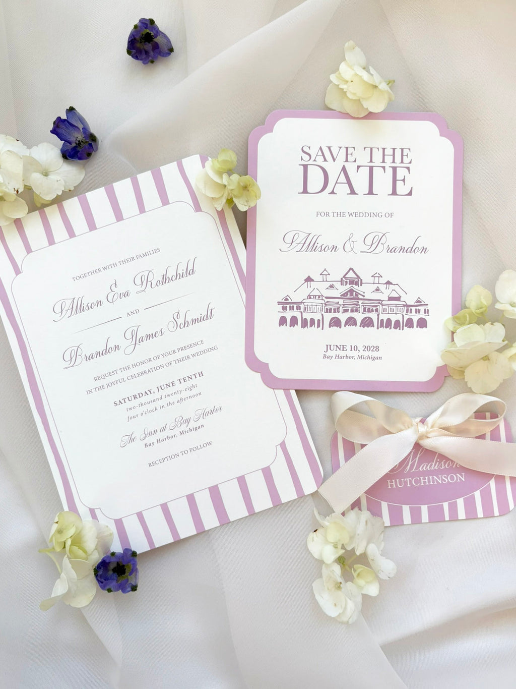 Purple Stripes Invitation Suite