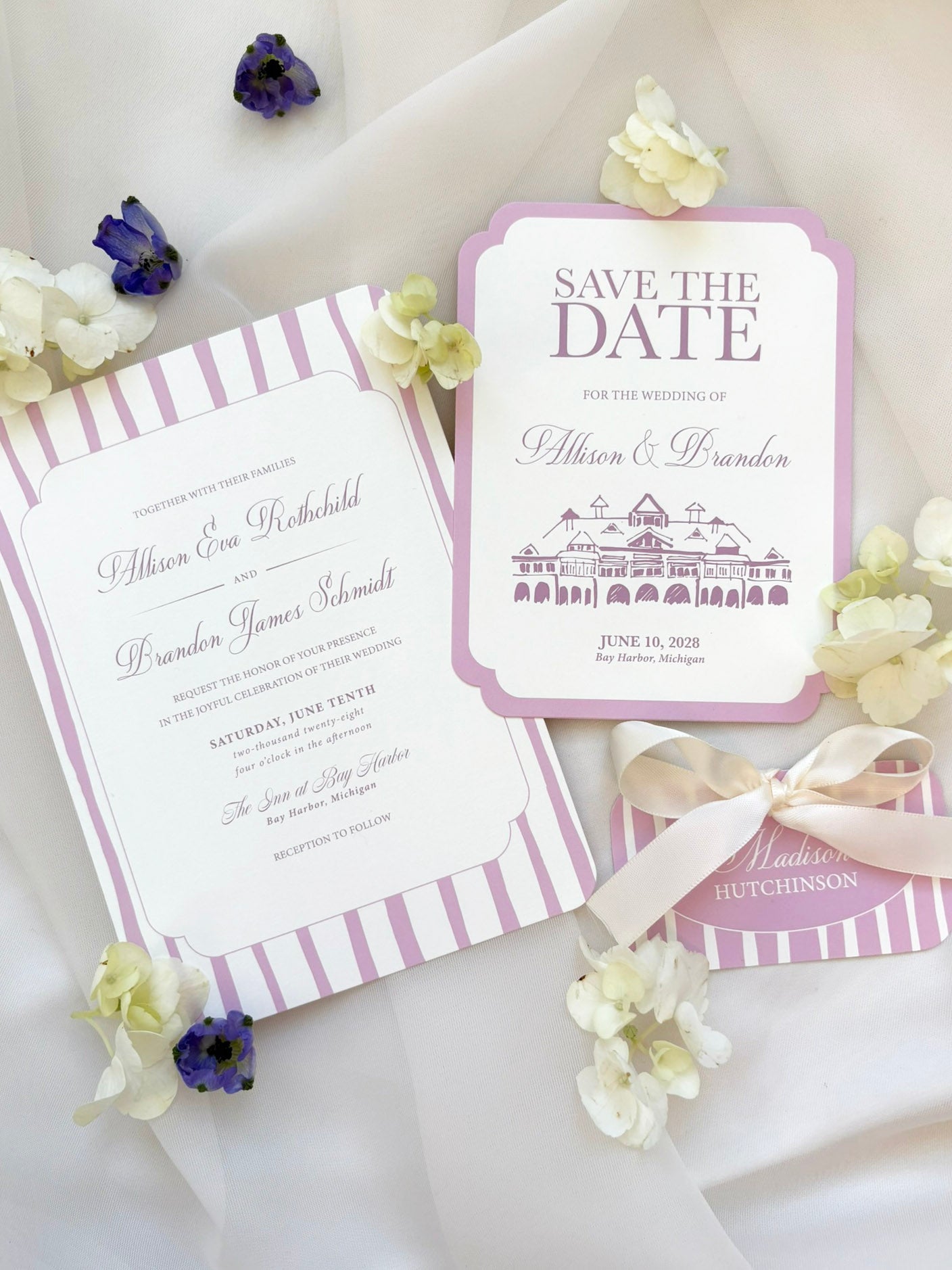 Purple Stripes Invitation Suite