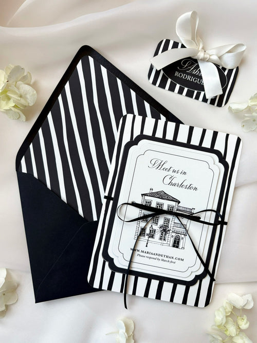 Black and White Stripes Invitation Suite