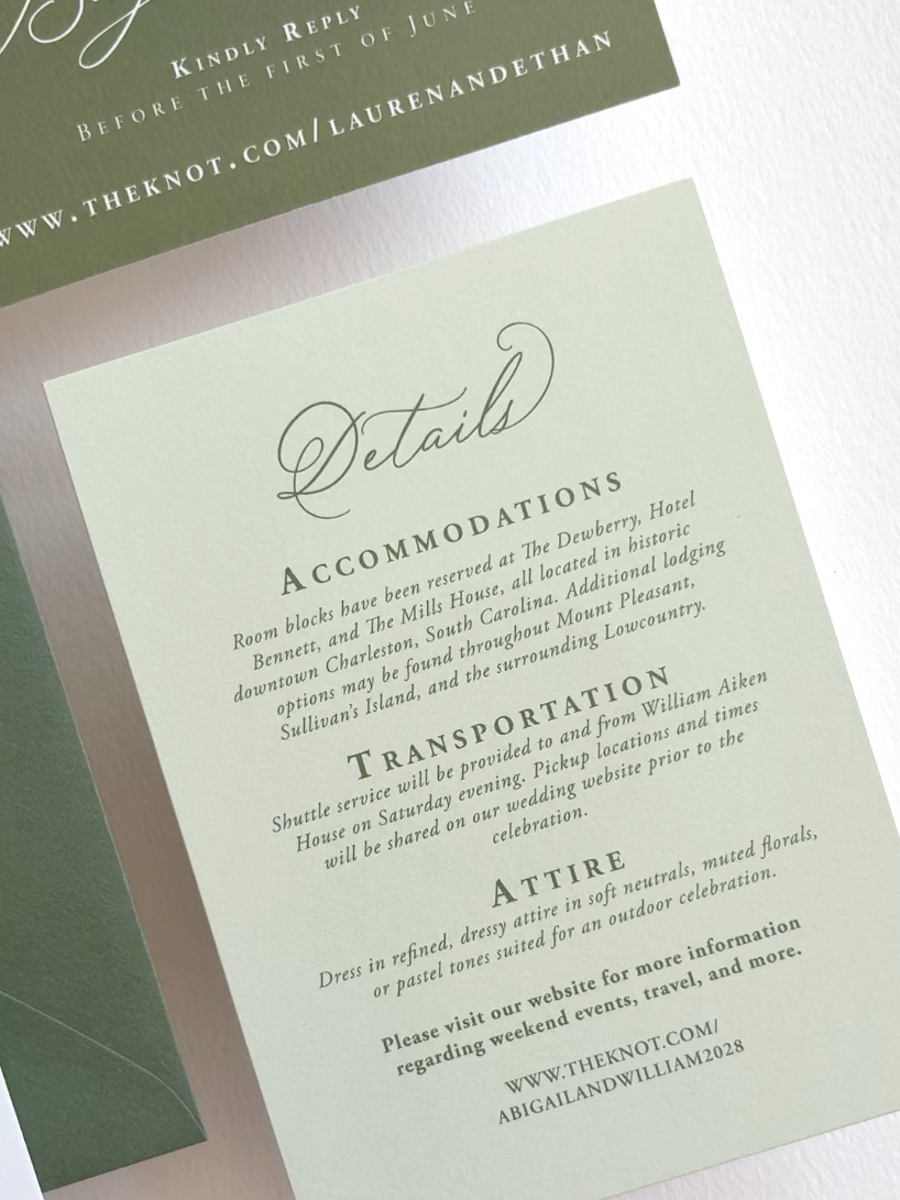 Sage and Moss Green Garden Invitation Suite