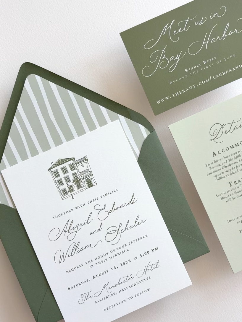 Sage and Moss Green Garden Invitation Suite