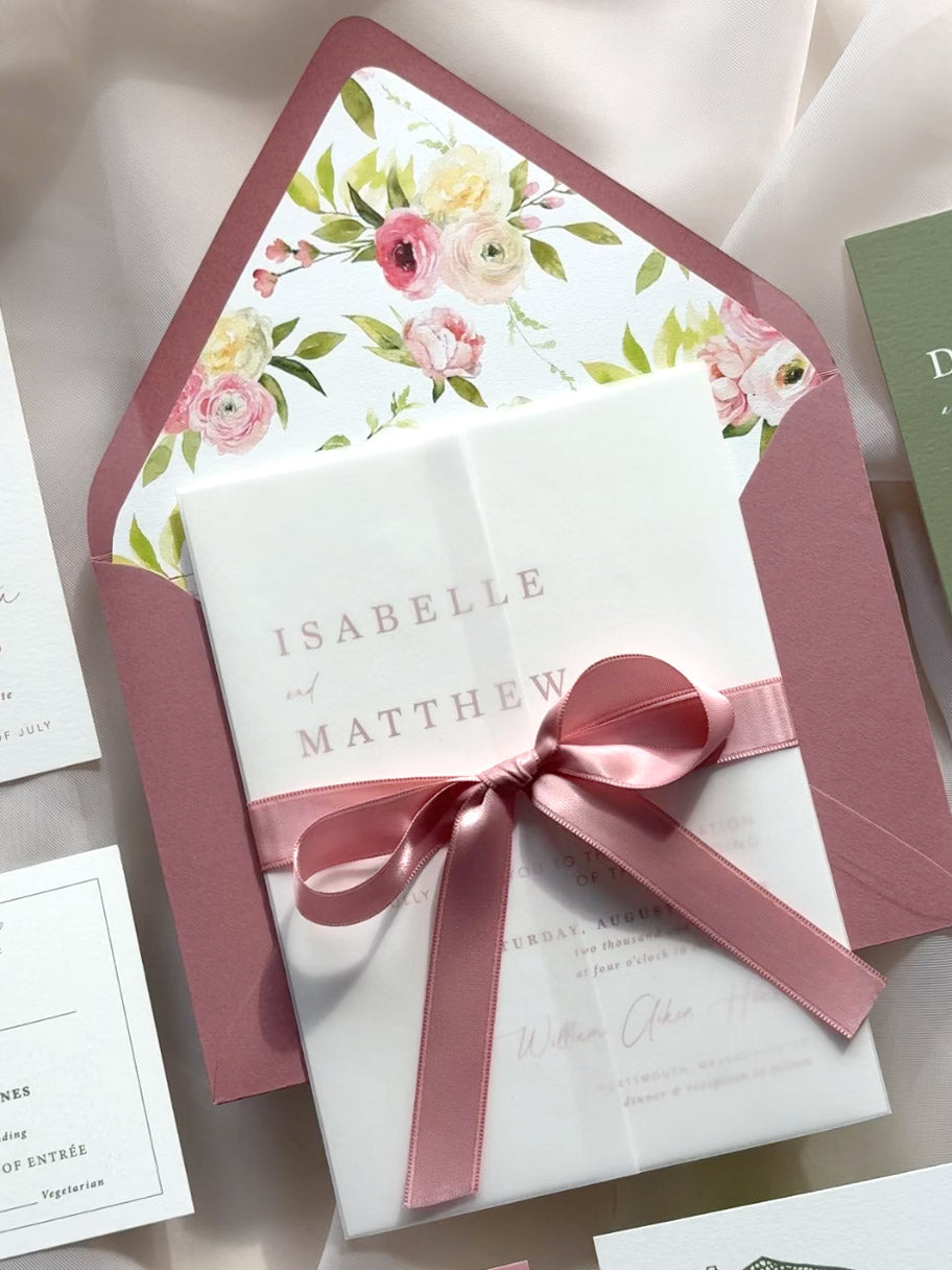 Mauve and Moss Invitation Suite