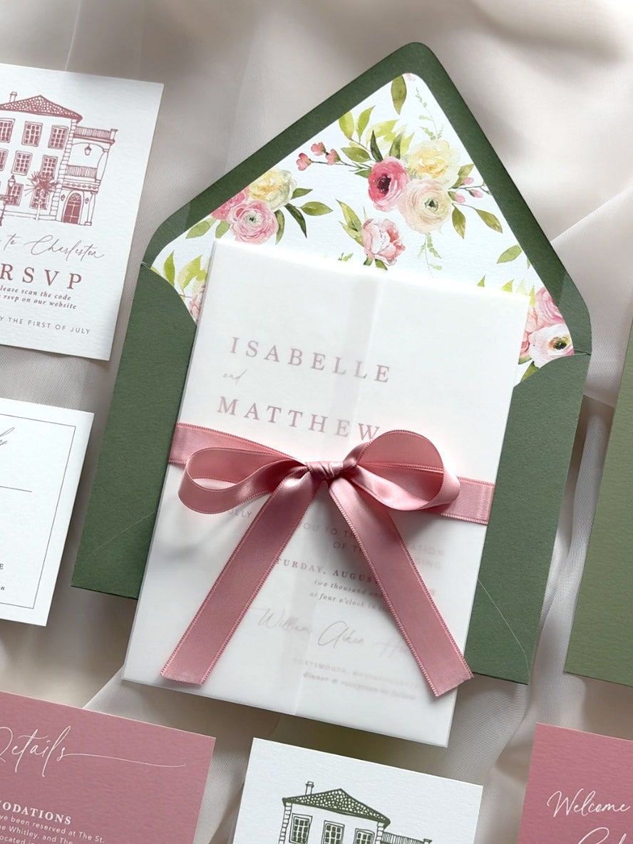 Mauve and Moss Invitation Suite