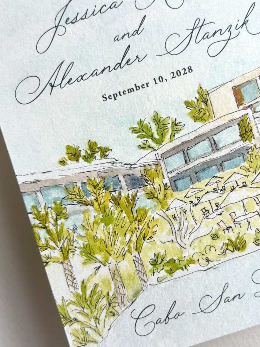 Watercolor Venue Illustration Save the Date