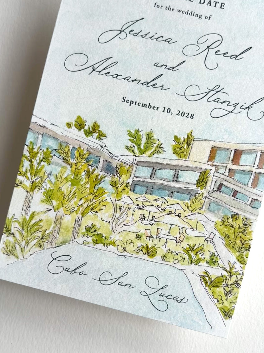 Watercolor Venue Illustration Save the Date
